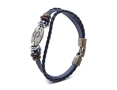 Electomania Zodiac Sign Constellation Zodiac Star Sun Sign Handmade Black Leather Bracelet For Unisex