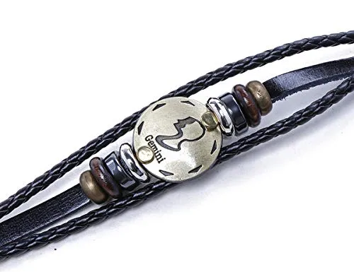 Electomania Zodiac Sign Constellation Zodiac Star Sun Sign Handmade Black Leather Bracelet For Unisex