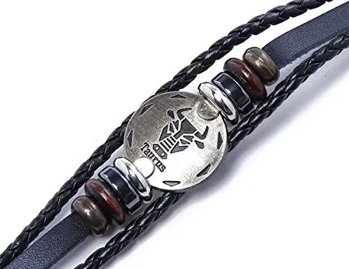 Electomania Zodiac Sign Constellation Zodiac Star Sun Sign Handmade Black Leather Bracelet For Unisex