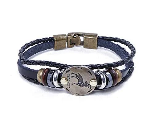 Electomania Zodiac Sign Constellation Zodiac Star Sun Sign Handmade Black Leather Bracelet For Unisex