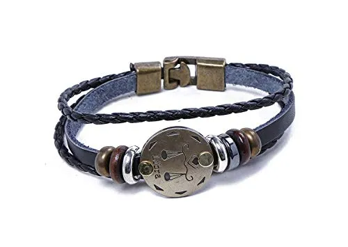 Electomania Zodiac Sign Constellation Zodiac Star Sun Sign Handmade Black Leather Bracelet For Unisex