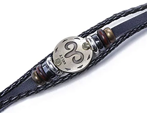 Electomania Zodiac Sign Constellation Zodiac Star Sun Sign Handmade Black Leather Bracelet For Unisex