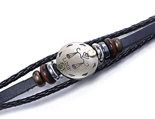 Electomania Zodiac Sign Constellation Zodiac Star Sun Sign Handmade Black Leather Bracelet For Unisex