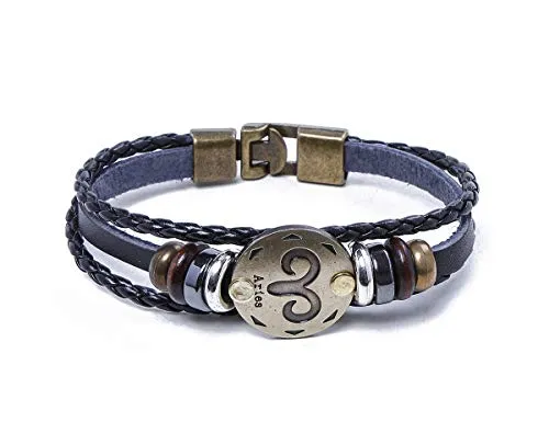 Electomania Zodiac Sign Constellation Zodiac Star Sun Sign Handmade Black Leather Bracelet For Unisex