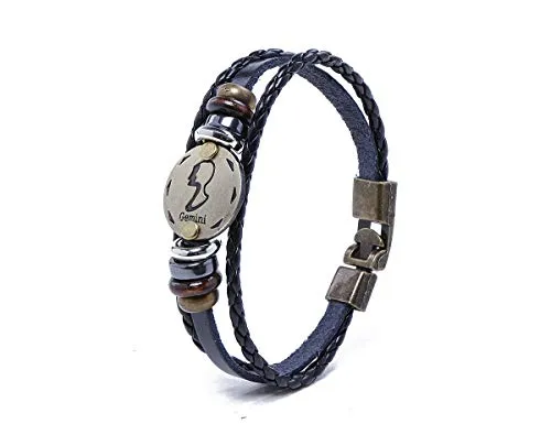 Electomania Zodiac Sign Constellation Zodiac Star Sun Sign Handmade Black Leather Bracelet For Unisex