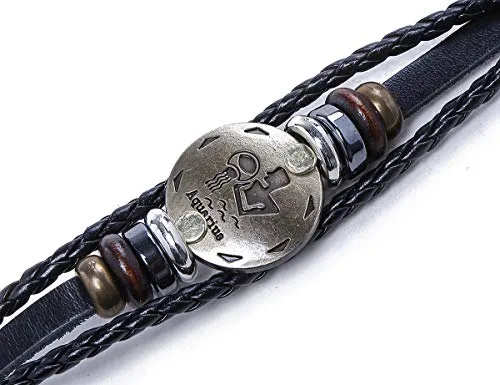 Electomania Zodiac Sign Constellation Zodiac Star Sun Sign Handmade Black Leather Bracelet For Unisex