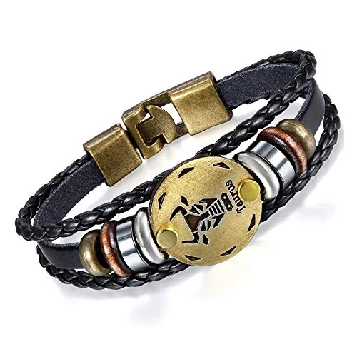 Electomania Zodiac Sign Constellation Zodiac Star Sun Sign Handmade Black Leather Bracelet For Unisex