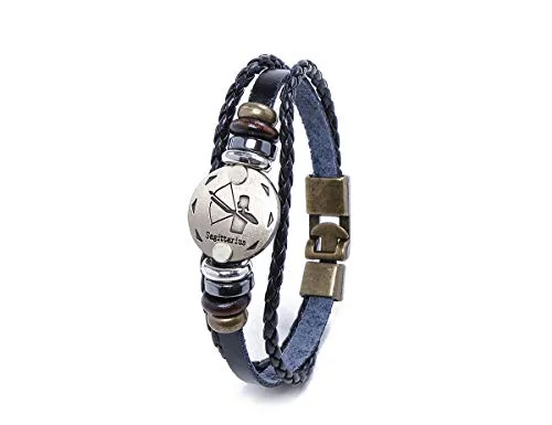 Electomania Zodiac Sign Constellation Zodiac Star Sun Sign Handmade Black Leather Bracelet For Unisex