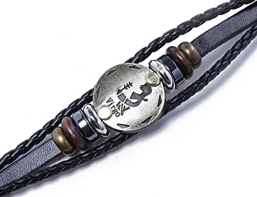 Electomania Zodiac Sign Constellation Zodiac Star Sun Sign Handmade Black Leather Bracelet For Unisex