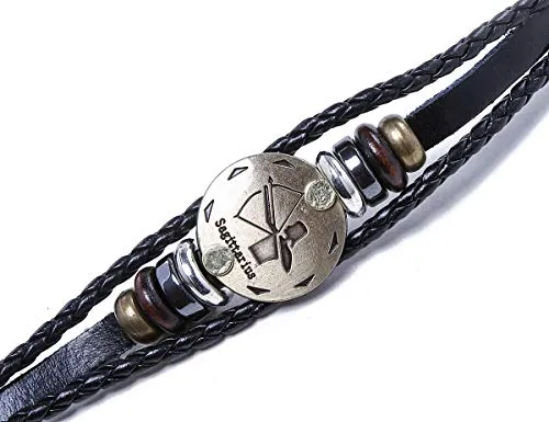 Electomania Zodiac Sign Constellation Zodiac Star Sun Sign Handmade Black Leather Bracelet For Unisex