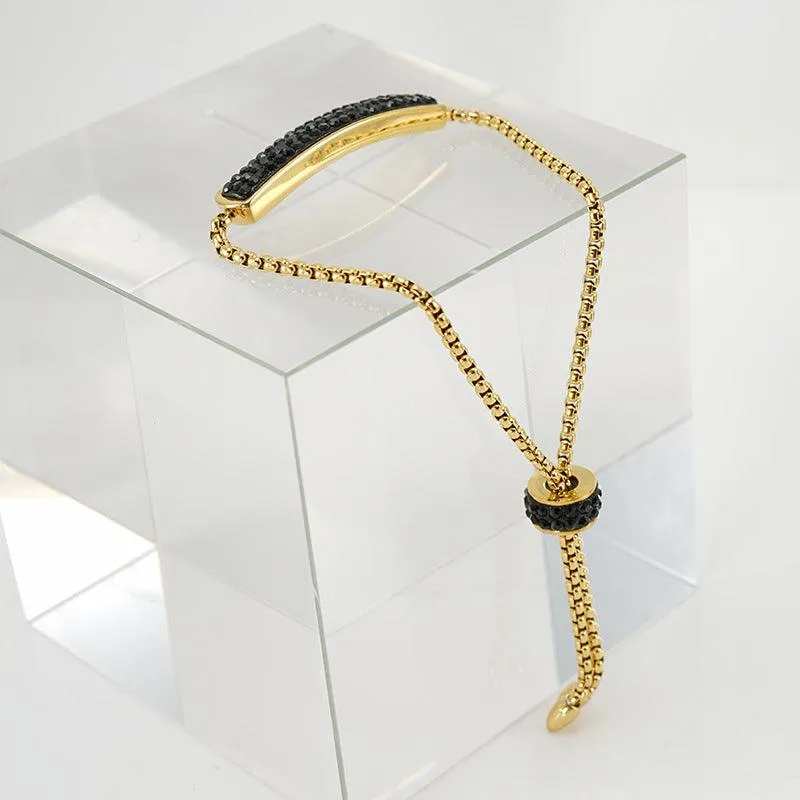 Elegant Gold Bar Bracelet with Cubic Zirconia – Adjustable Fashion Accessory