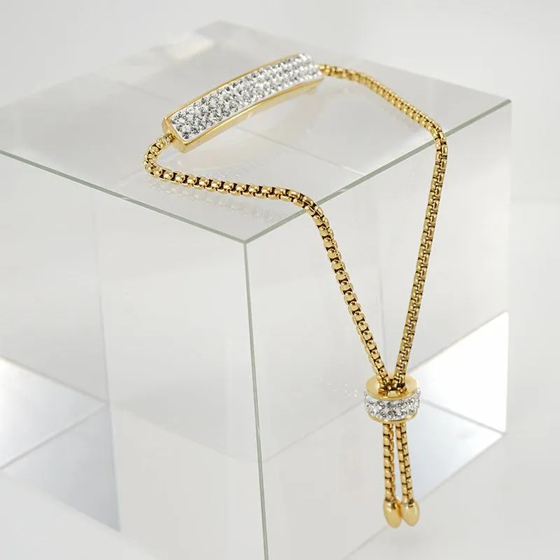 Elegant Gold Bar Bracelet with Cubic Zirconia – Adjustable Fashion Accessory