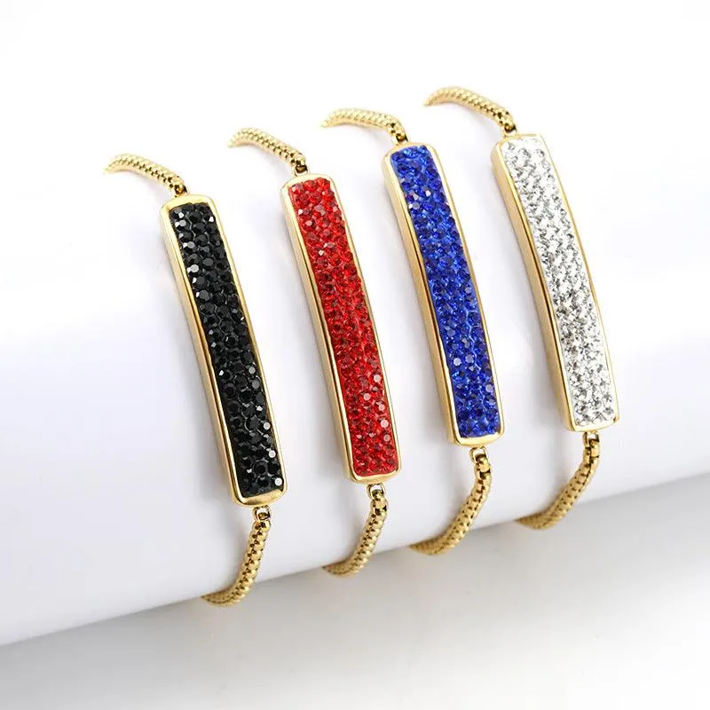 Elegant Gold Bar Bracelet with Cubic Zirconia – Adjustable Fashion Accessory