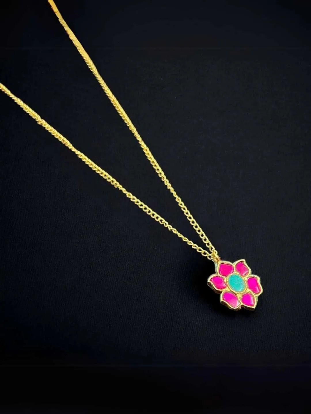 Elegant Ruby Stone Flower Design Pendant Necklace