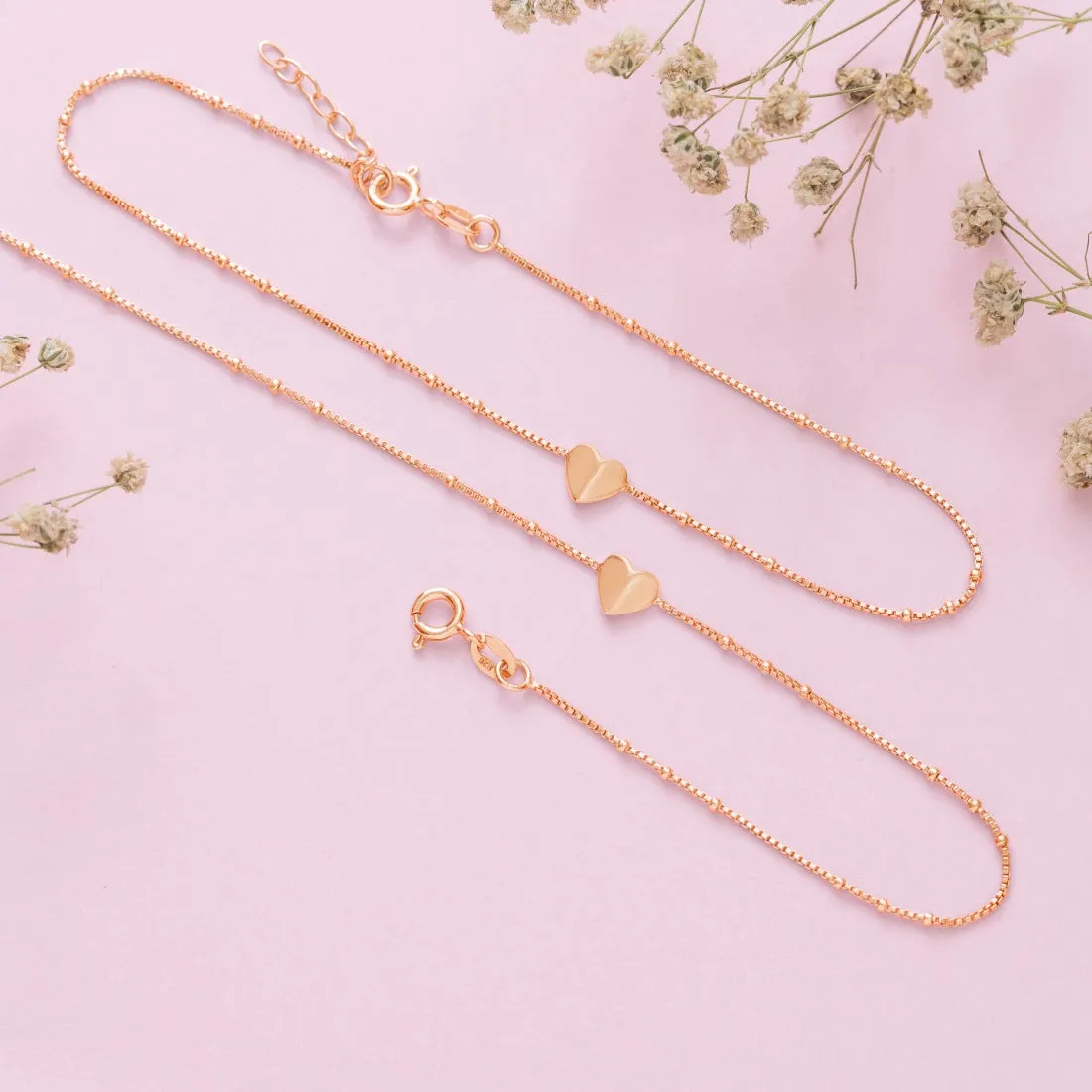 Enchanted Heartbeat Rose Gold-Plated 925 Sterling Silver Chain Anklet