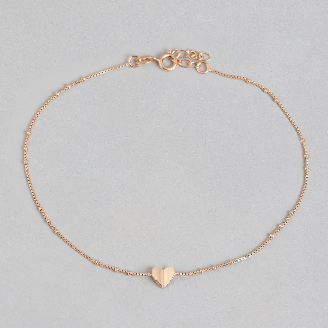 Enchanted Heartbeat Rose Gold-Plated 925 Sterling Silver Chain Anklet