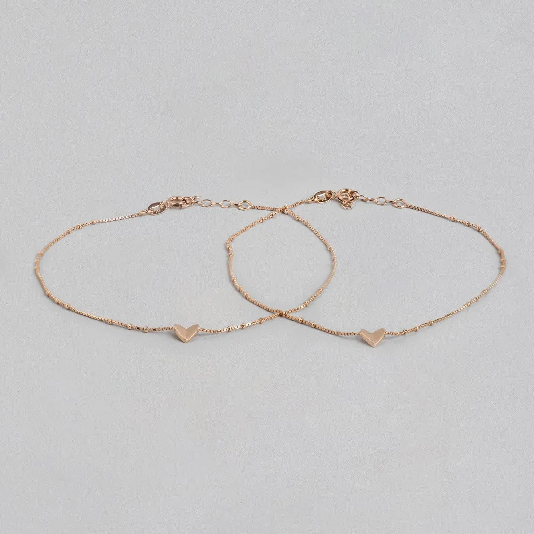 Enchanted Heartbeat Rose Gold-Plated 925 Sterling Silver Chain Anklet