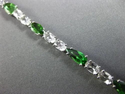 ESTATE 10.19CT PERIDOT & WHITE QUARTZ 18K WHITE GOLD MULTI SHAPE TENNIS BRACELET