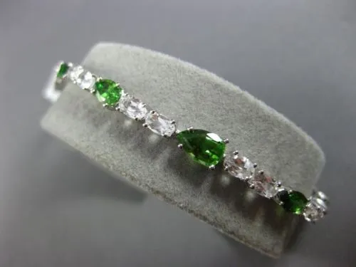 ESTATE 10.19CT PERIDOT & WHITE QUARTZ 18K WHITE GOLD MULTI SHAPE TENNIS BRACELET