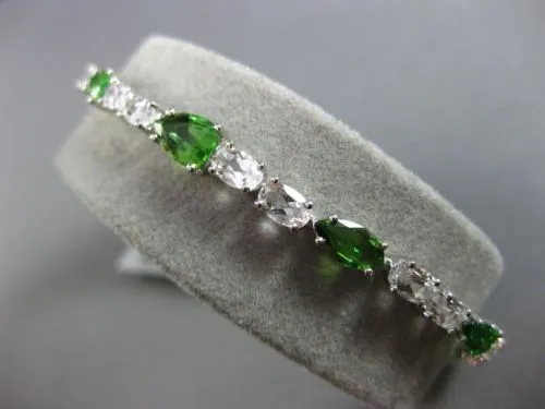 ESTATE 10.19CT PERIDOT & WHITE QUARTZ 18K WHITE GOLD MULTI SHAPE TENNIS BRACELET