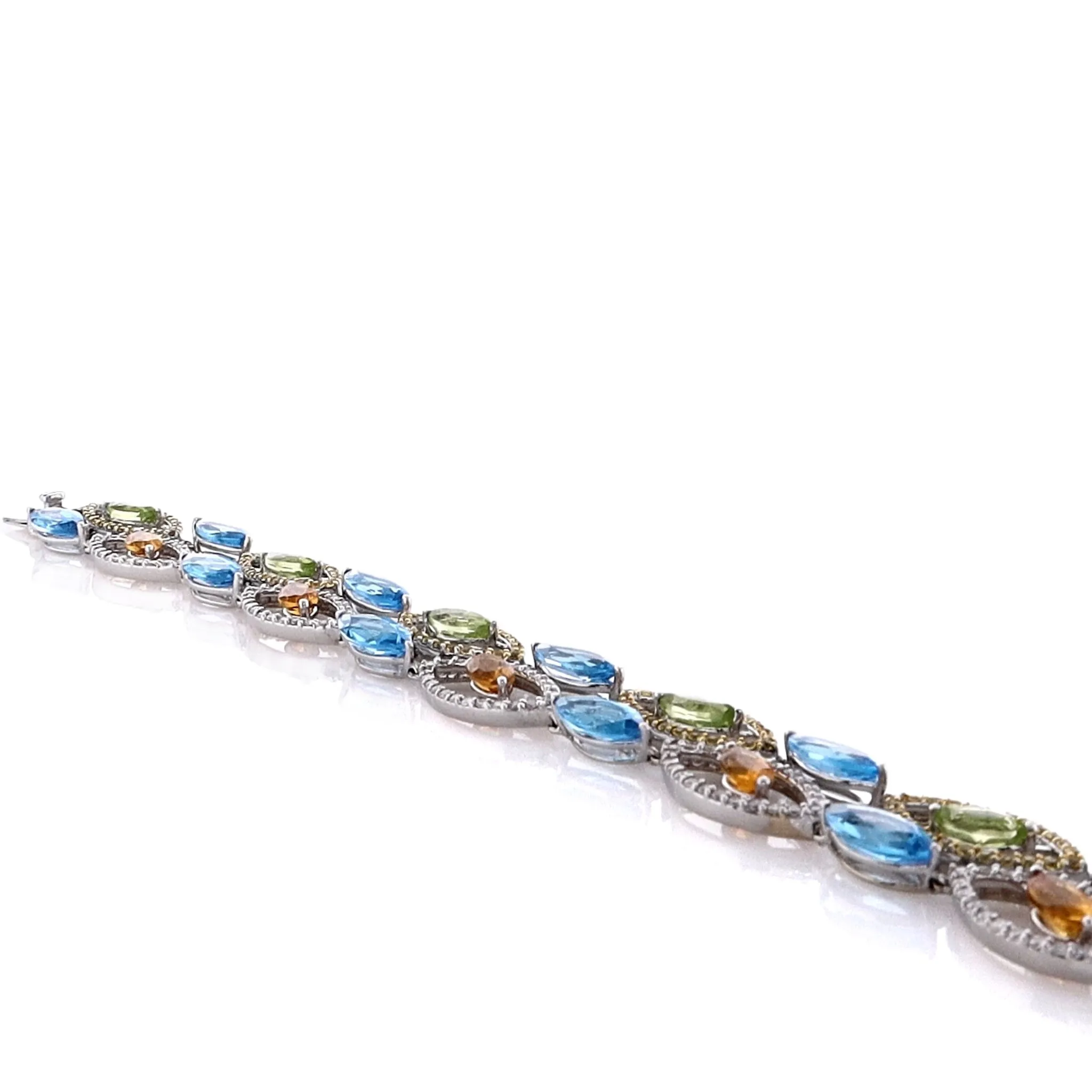 Estate 14k White Gold Multi-Color Marquise Gemstone Diamond and Sapphire Bracelet