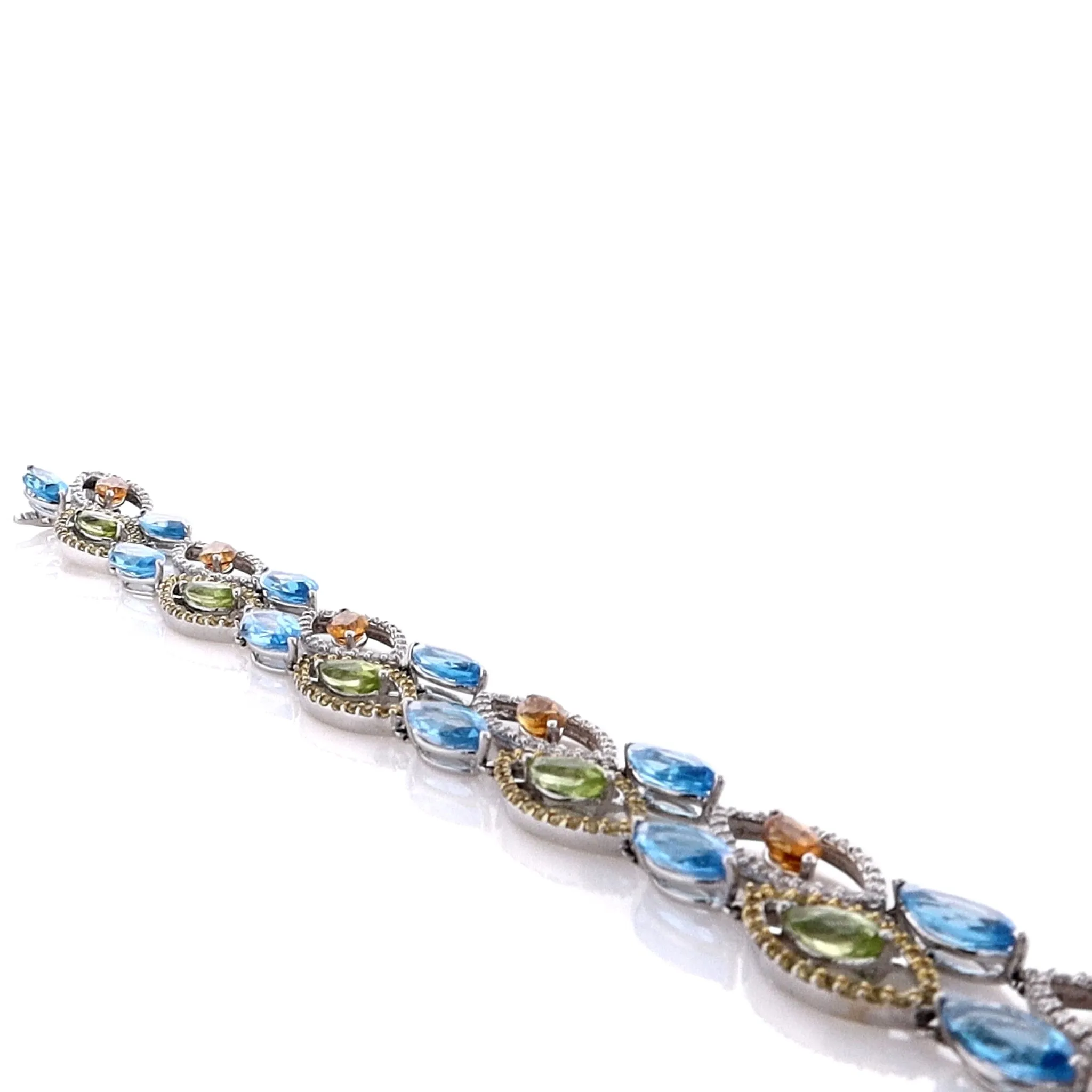 Estate 14k White Gold Multi-Color Marquise Gemstone Diamond and Sapphire Bracelet