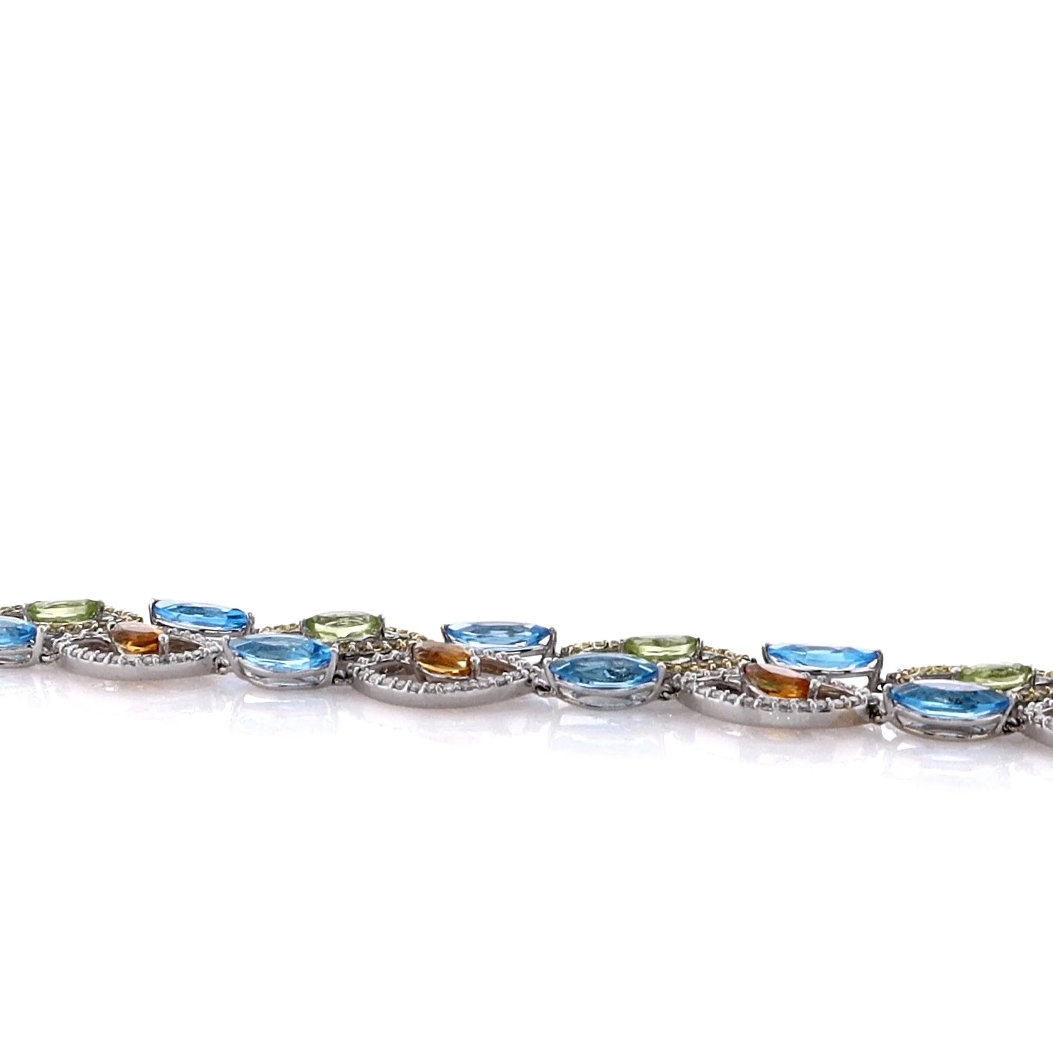 Estate 14k White Gold Multi-Color Marquise Gemstone Diamond and Sapphire Bracelet