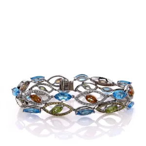 Estate 14k White Gold Multi-Color Marquise Gemstone Diamond and Sapphire Bracelet