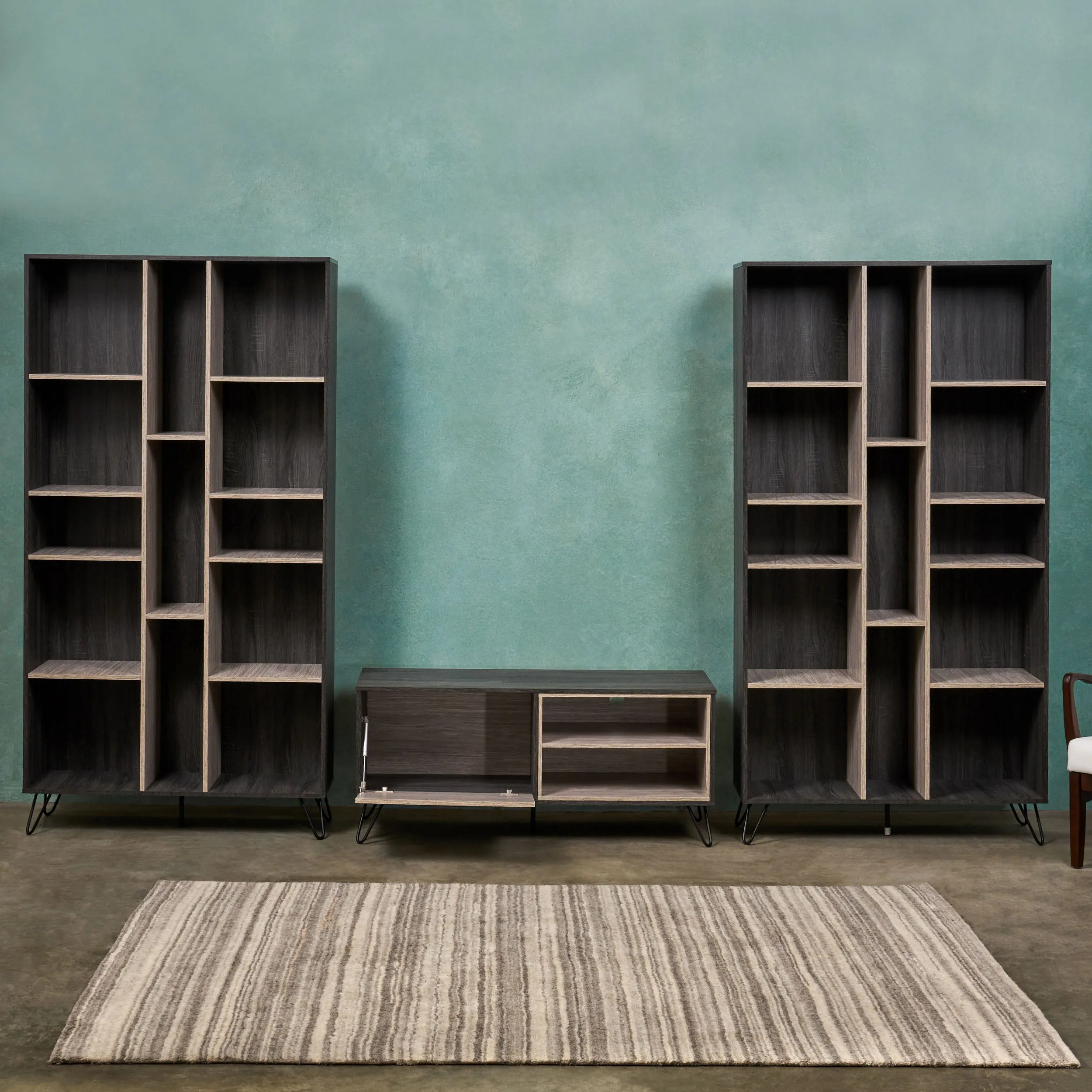 Esther Mid Century 3 Piece TV Stand & Bookcases Set