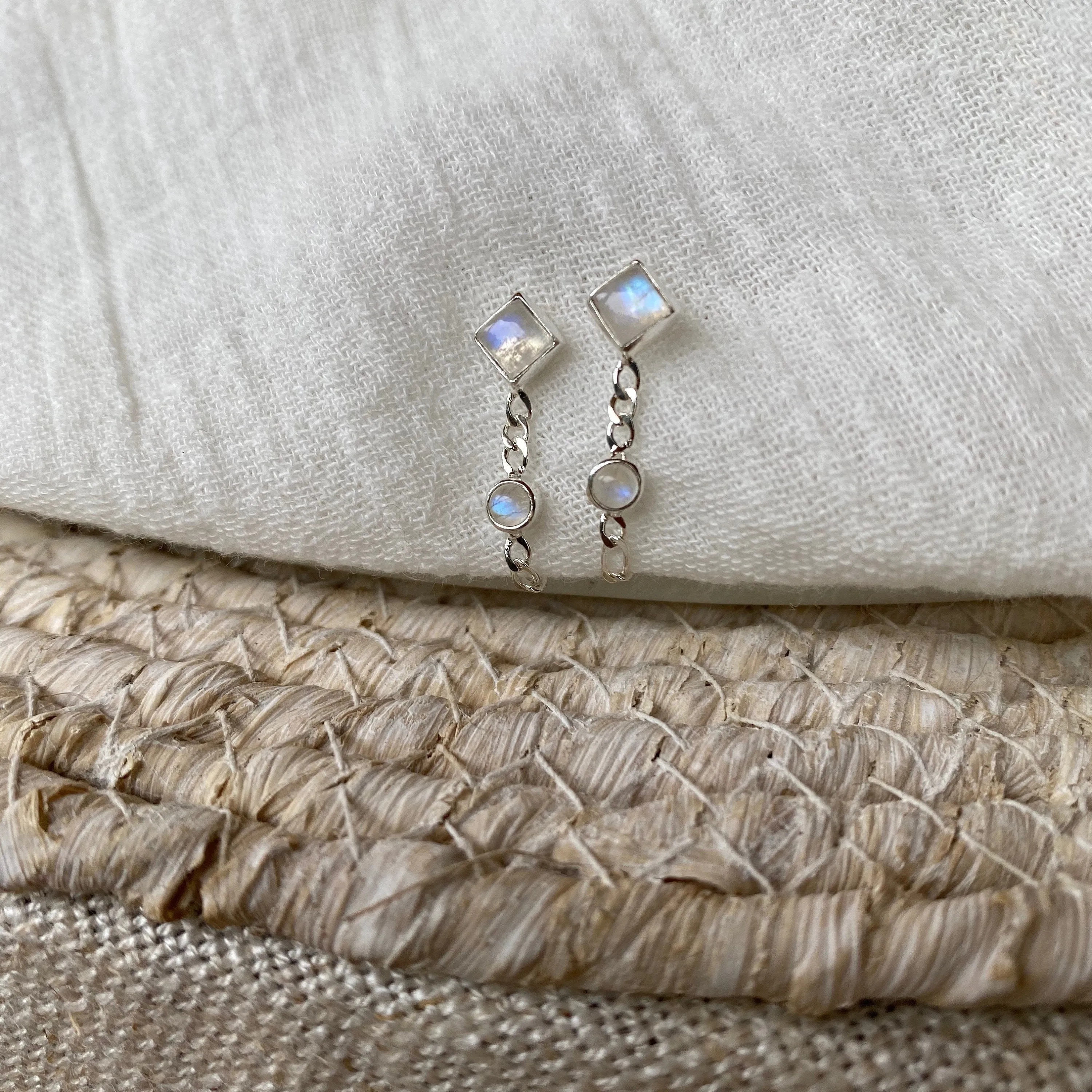 Evie Sterling Silver Rainbow Moonstone Studs