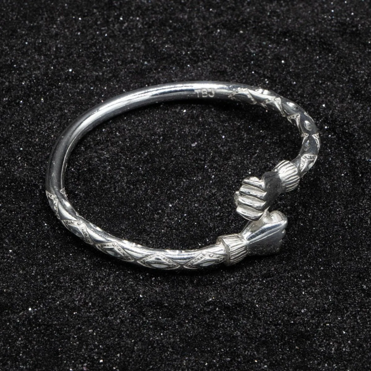 Extra Heavy Fist Bangle with Diamante Pattern