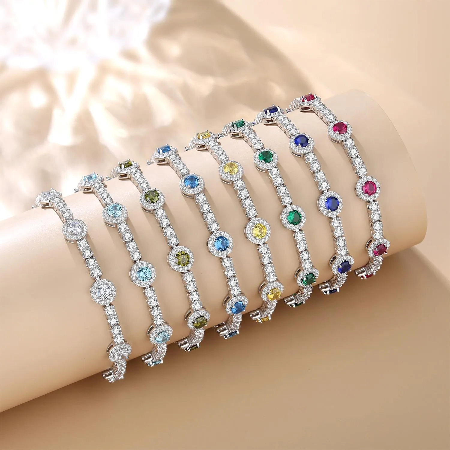 FANCIME "Noble Allure" October Birthstone Opal Station Tennis Sterling Silver Bracelet