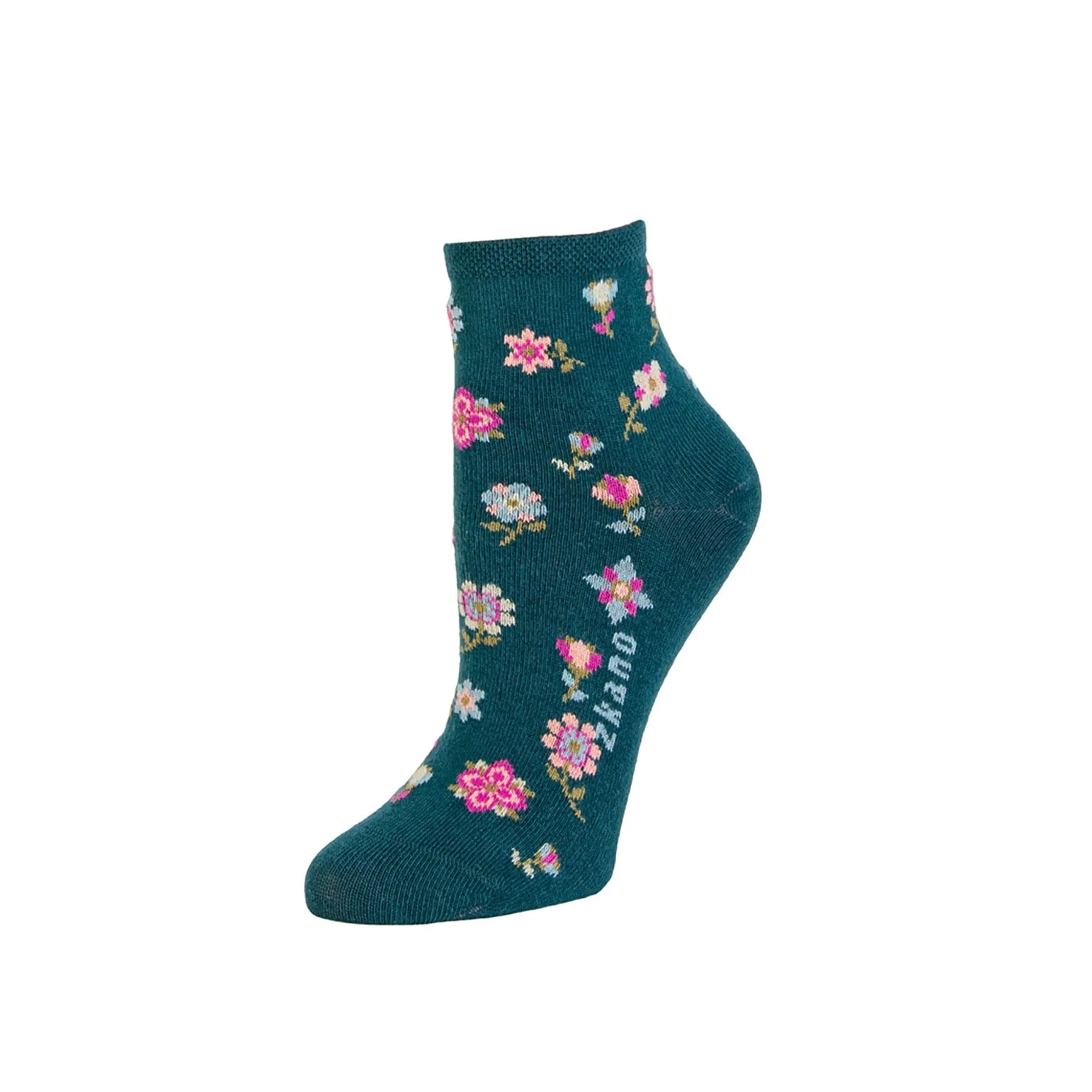 Folksy Floral - Organic Cotton Anklet Socks - Emerald