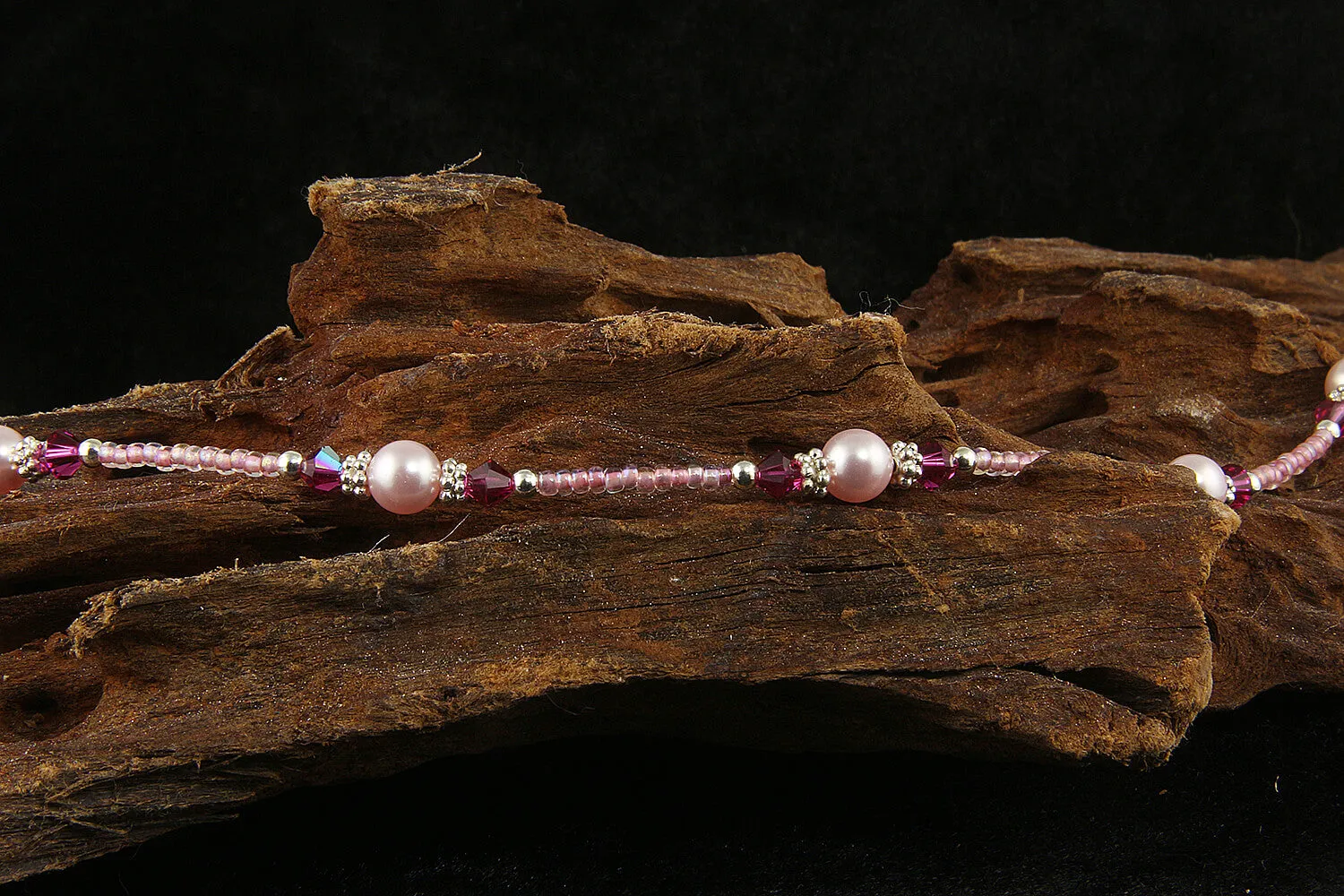 Fuchsia Pink Rose Crystal Pearl Anklet