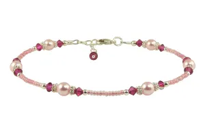 Fuchsia Pink Rose Crystal Pearl Anklet