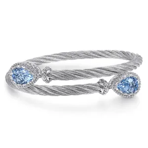 Gabriel & Co. Steel and Sterling Silver Blue Topaz Cable Bangle