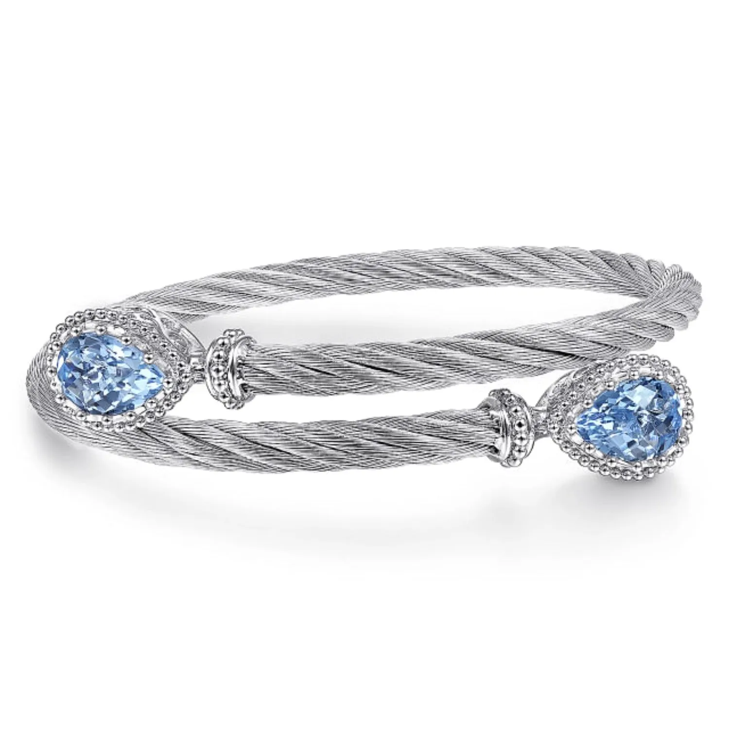 Gabriel & Co. Steel and Sterling Silver Blue Topaz Cable Bangle