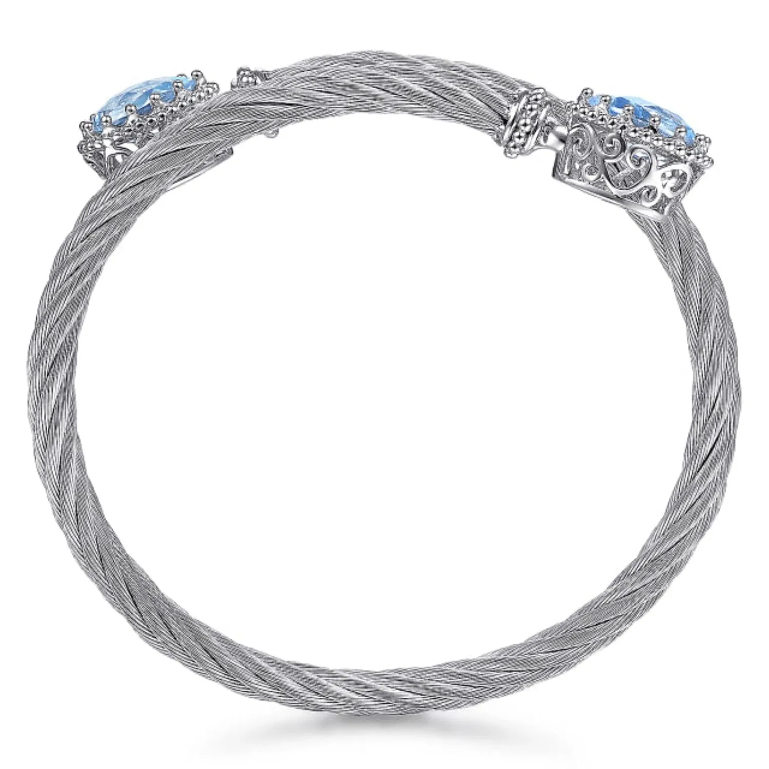 Gabriel & Co. Steel and Sterling Silver Blue Topaz Cable Bangle