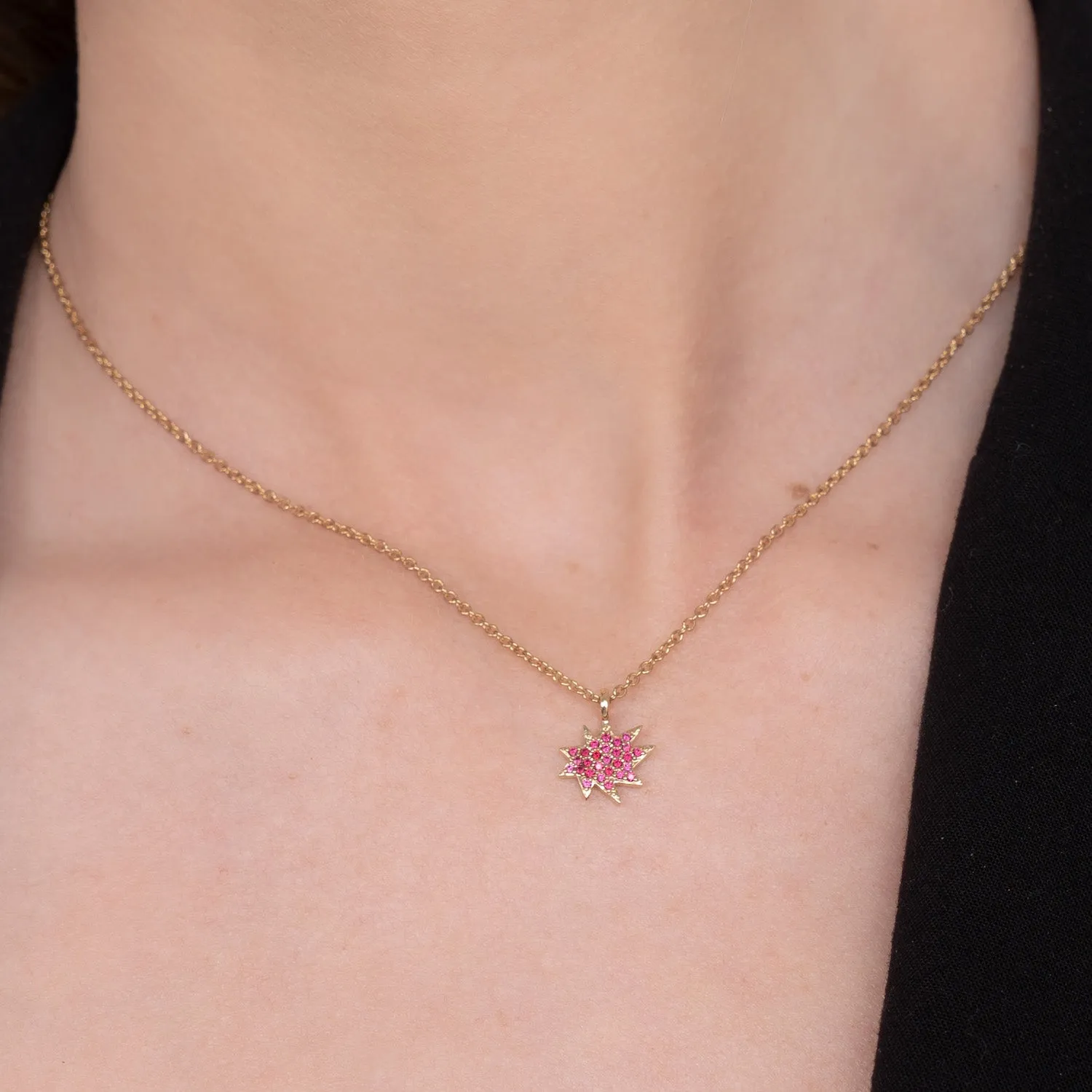 Gold Mini KAPOW! Necklace with Pavé Rubies