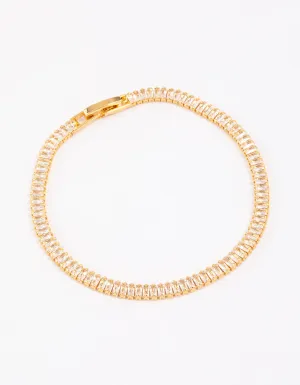 Gold Plated Cubic Zirconia Dainty Baguette Tennis Bracelet