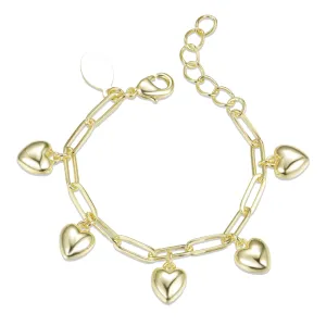 Gold Plated Paperclip Bracelet with Puffy Heart Charms