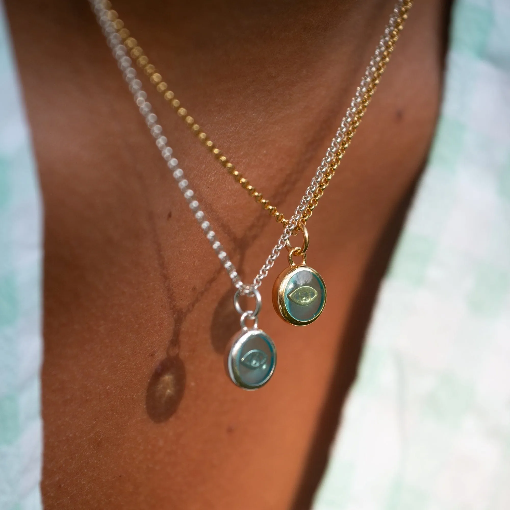 Gold Plated Turquoise Eye Resin Capture Necklace