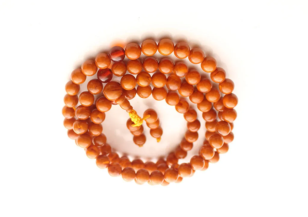 Golden Faux Amber Round Beads Prayer Necklace