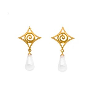 Gratitude Cabochon Drop Rainbow Moonstone Post Earrings 24K Gold Vermeil