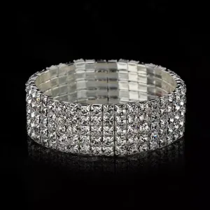 Great Gatsby 1920's Flapper Bridal 5 Row Rhinestone Stretch Bracelet - Silver 5 Row