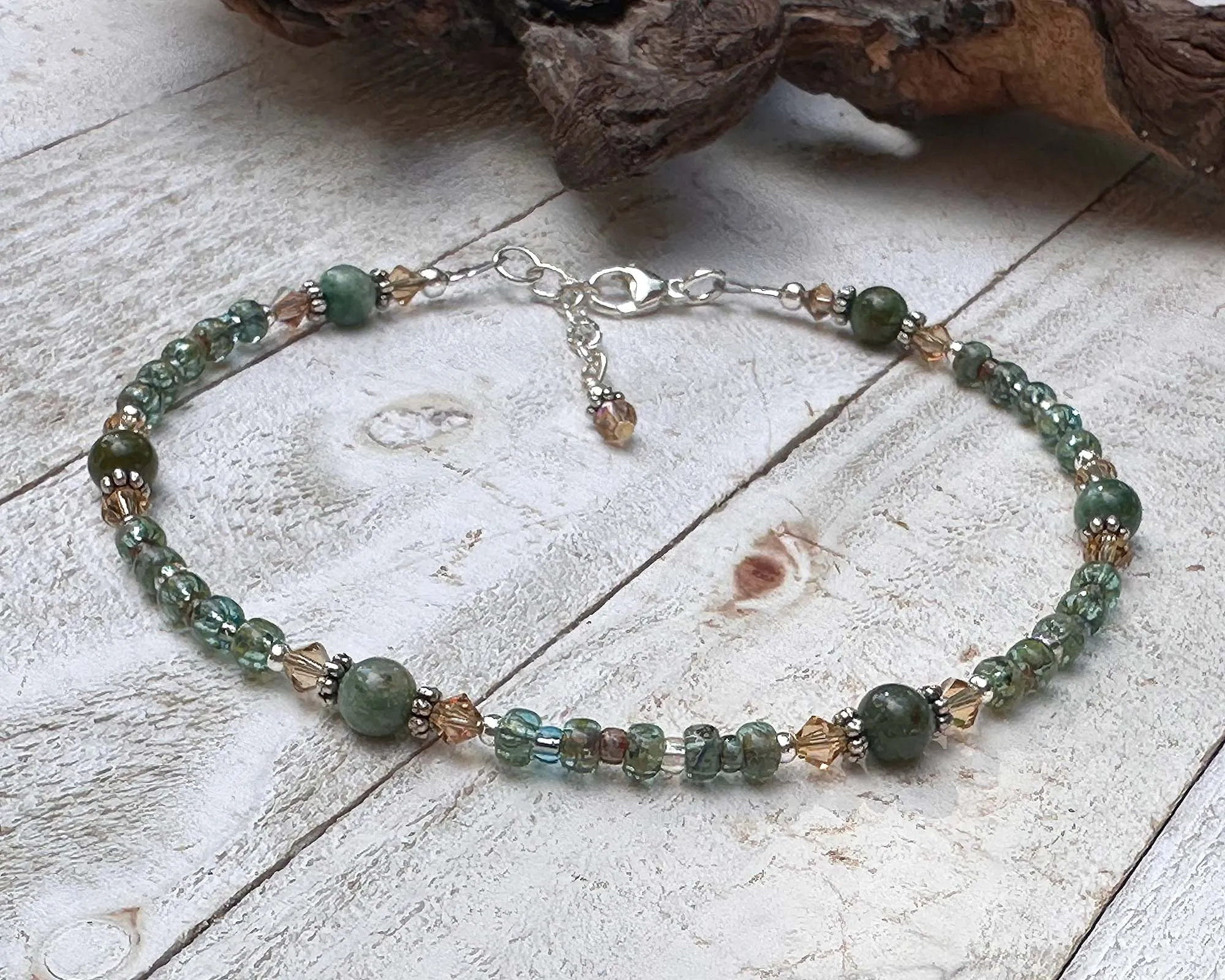 Green Jade Gemstone Beaded Anklet