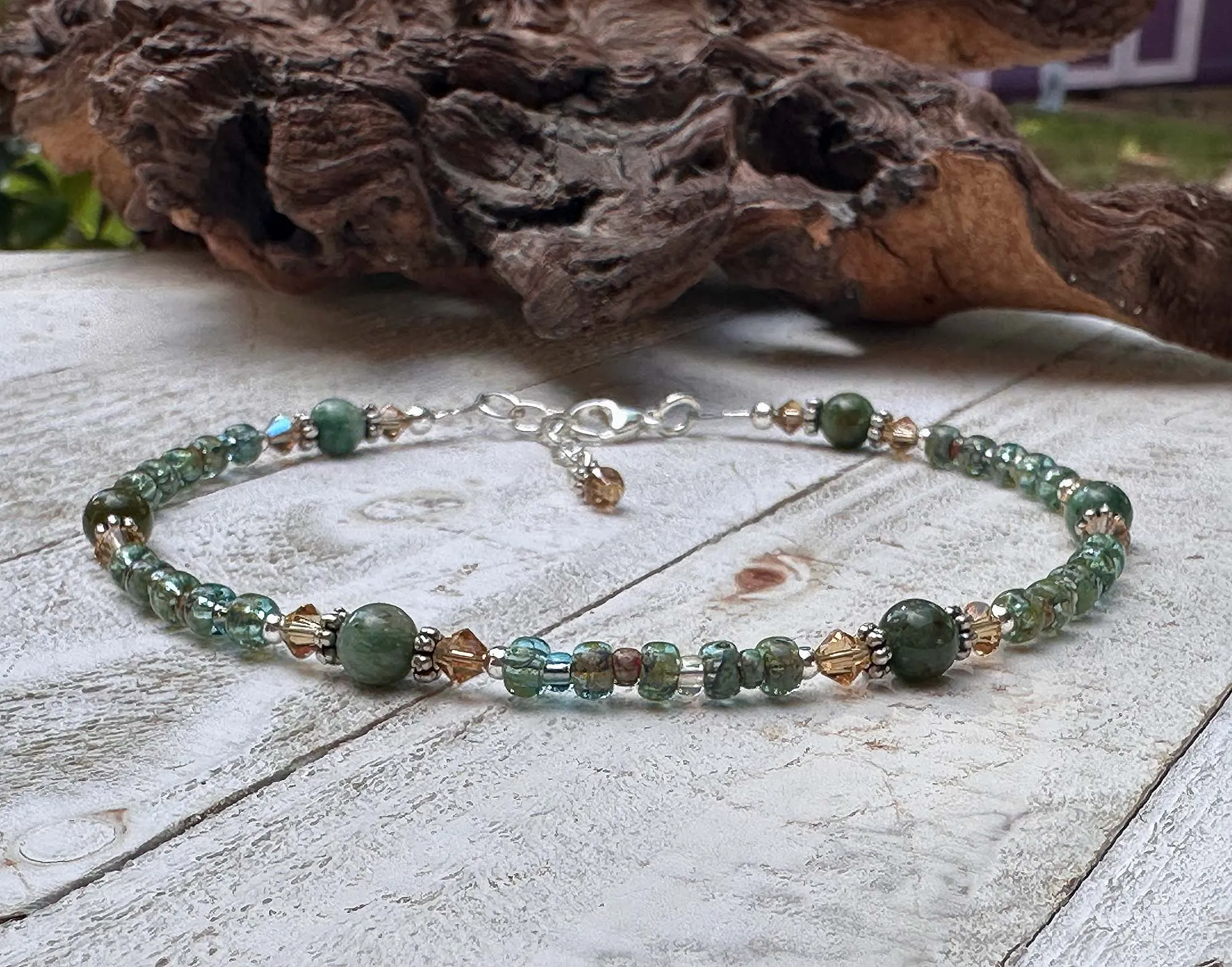 Green Jade Gemstone Beaded Anklet