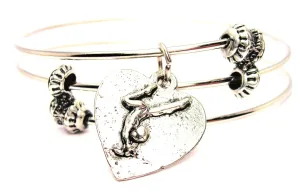 Gymnast Girl on Heart Triple Style Expandable Bangle Bracelet