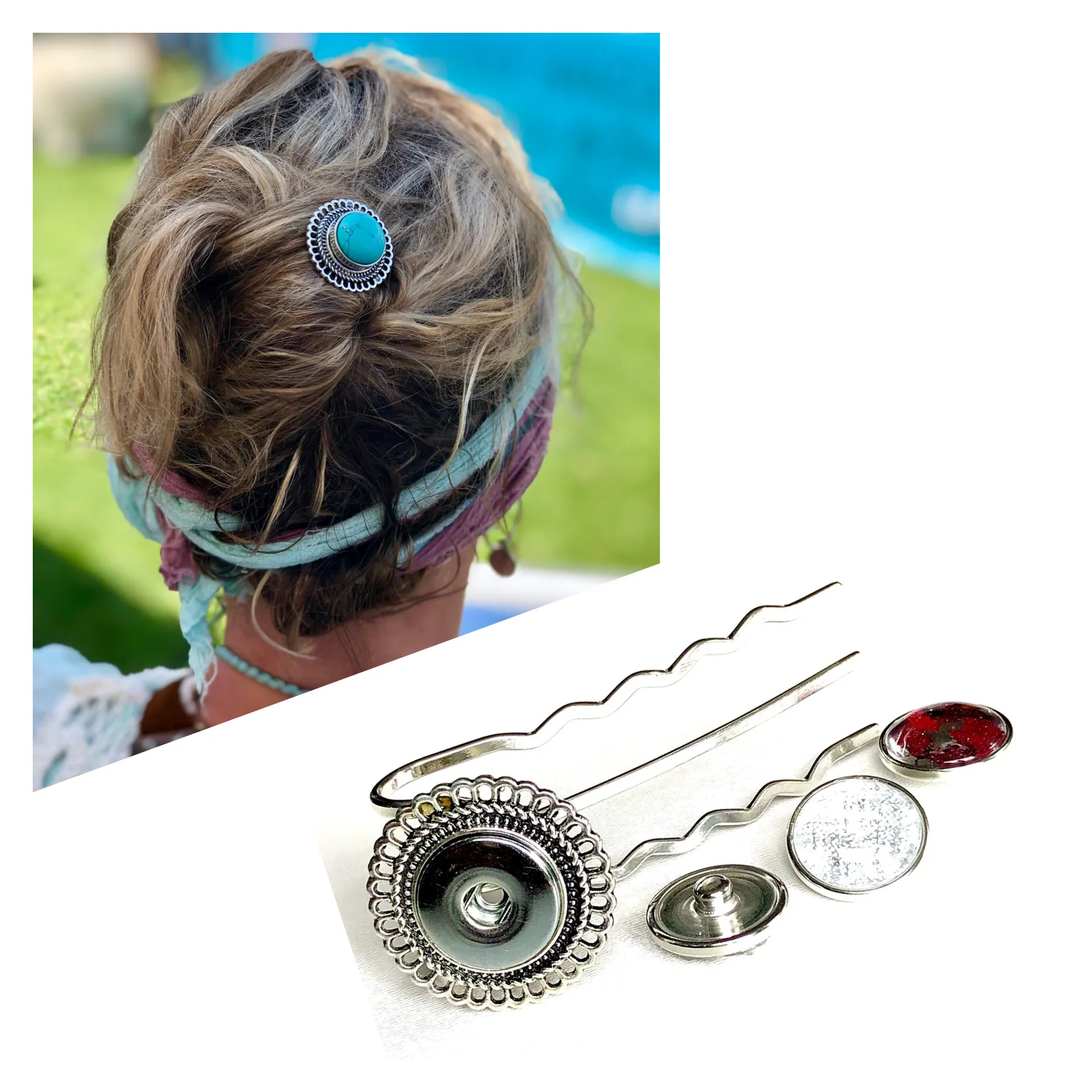 Hairfork Round - Hairaccessories - hairpin incl. 3 gratis buttons naar keuze