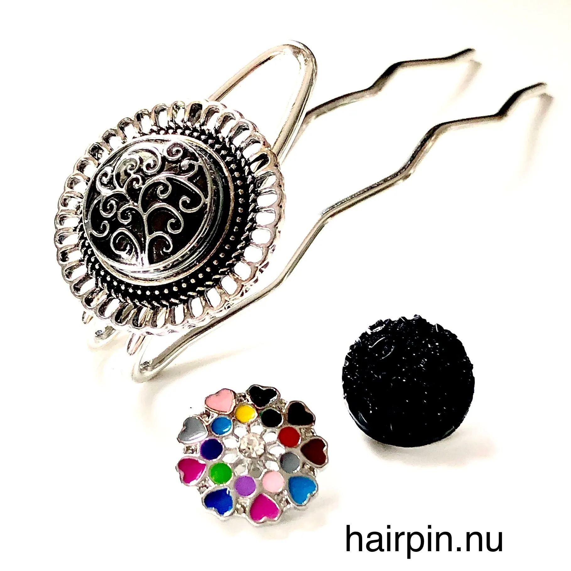 Hairfork Round - Hairaccessories - hairpin incl. 3 gratis buttons naar keuze